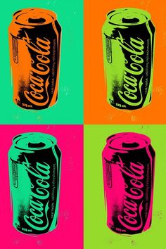 four cans of soda pop art print by andy warhole, available in multiple colors