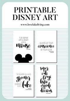 printable disney art cards with the words, it's all started with a dream