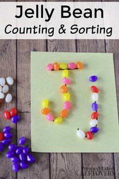 jelly bean counting and sorting activity for toddlers to practice counting with the letter j