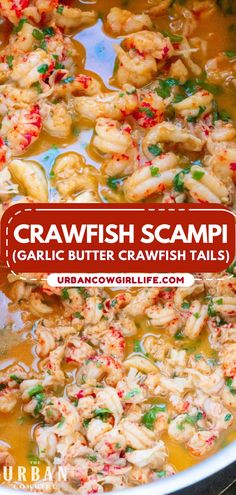 crabfish scampp is being cooked in a pot with the title above it