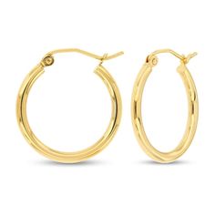 These wonderful 14K yellow gold tube hoop earrings measure 2x20mm and are a stylish addition to her jewelry collection. The chic earrings shine with a high polish finish and secure with snap-lock backs. Diamond Cross Earrings, Sapphire Heart Necklace, Tube Hoop Earrings, Diamond Solitaire Earrings, Cultured Pearl Bracelet, Earrings Hoops, Solitaire Earrings, Chic Earrings, Kay Jewelers