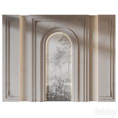 an arch in the middle of a wall with a painting on it