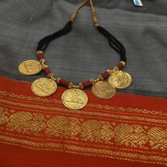 KOPM - Pola Laxmi - 5 coin managalsutra Gold Coin Jewelry, Ethno Style, German Silver Jewelry, Gold Jewelry Simple Necklace, Gold Mangalsutra Designs, Pearl Necklace Designs, Gold Pendant Jewelry, Black Beaded Jewelry, Bangles Jewelry Designs