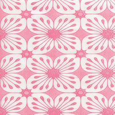 a pink and white flower pattern on fabric