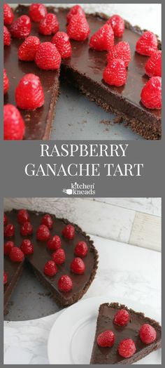 raspberry ganache tart with chocolate frosting and fresh raspberries on top