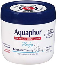 a jar of aquaphor with blue lid