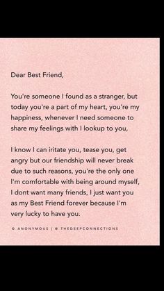 a pink background with the words dear best friend