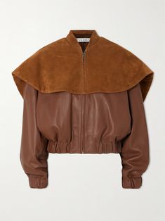 Shop JW ANDERSON Cape-effect leather and suede bomber jacket, Explore the latest JW ANDERSON women's collection today on NET A PORTER Modern Heritage, Street Syle, Jw Anderson, Fashion Girl, Summer 2022, Fall Looks, Casual Jacket, Net A Porter, Women Collection