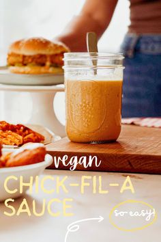 side view of jar filled with vegan chick fil a sauce. Vegan Chick Fil A Sauce, Vegan French Dip Sandwich, No Chick Fil A Sauce Girl, Chick Fil A Sauce, Copycat Chick Fil A, Vegan Barbecue, Crowd Pleasing Appetizers, Vegan Brunch