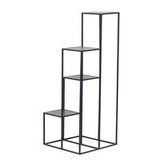 three tiered black metal shelf unit