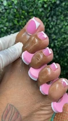 Pink And White Toes Toenails French Tips, Summer Toes Nails, Pink French Tip Toes, Nails Acrylic Toes