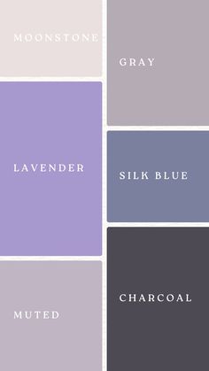 four different shades of gray, lavender and blue