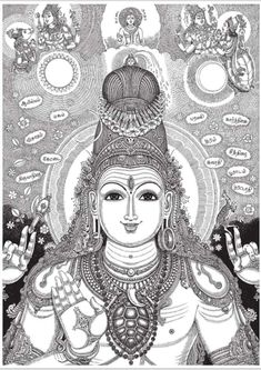 an image of the hindu god in black and white, with his hands outstretched out