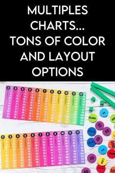 multiples chart with the words, colors and layout options for each number on it