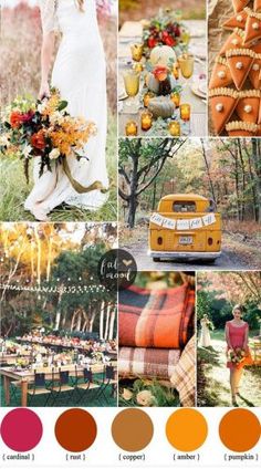 an orange and yellow wedding color scheme is featured in the magazine, with different colors to choose from