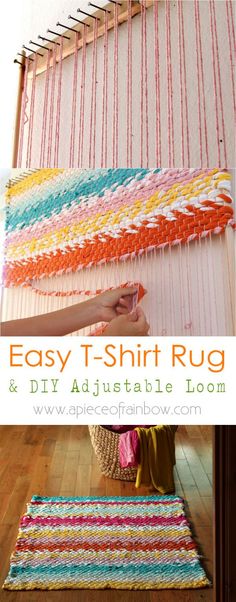 an easy t - shirt rug and diy adjutateable loom project