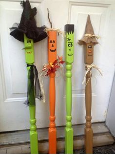 three halloween decorations made out of plastic straws