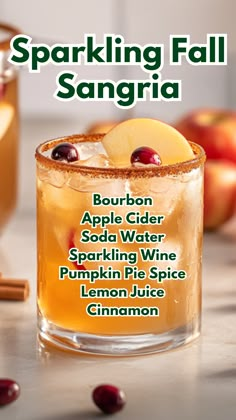 an advertisement for sparkling fall sangria with apples and cinnamon