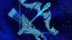 the zodiac sign sagith is depicted in this artistic image with blue and white colors