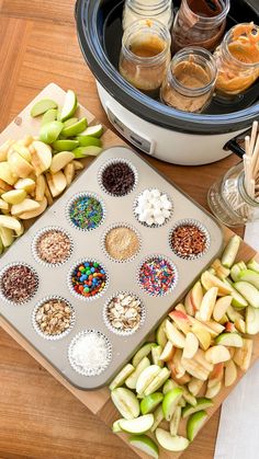 an assortment of food is being prepared in the crock pot and ready to be cooked