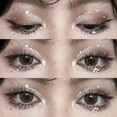 Star Themed Makeup Look, Prom Makeup Almond Eyes, Gems In Makeup, Kpop Concert Eye Makeup, Kpop Glitter Makeup, K Pop Concert Makeup, Makeup For Kpop Concert, Douyin Pearl Makeup, Stray Kids Concert Makeup