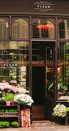 a flower shop with lots of potted plants outside