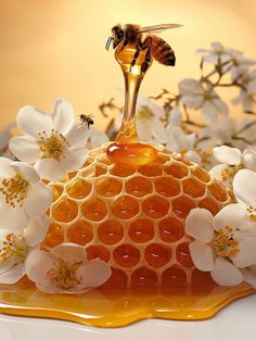 Honey Dripping from Honeycomb with Bee Honeycomb Images, Honey Bee On Flower, Honey Logo Design, Bee Honey Design, Bee Pictures Art, Honey Background, Honey Wallpaper, Honey Pictures