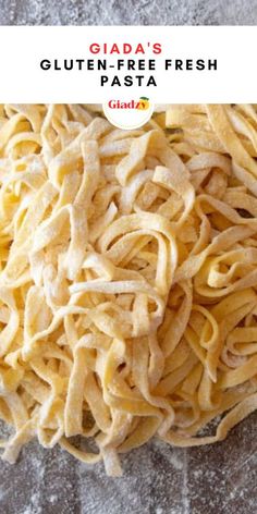 a plate full of pasta on top of a table with the words gluten fresh pasta