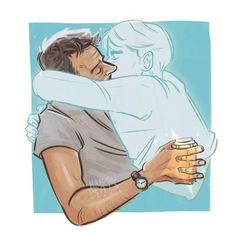 a drawing of a man hugging a woman