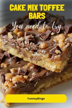 Cake Mix Toffee Bars. These Cake Mix Toffee Bars are a quick… | by Bingey Y | Oct, 2024 | Medium Chocolate Toffee Bars Recipe, Toffee Cake Recipe Simple, Cake Mix Toffee Cookies, Toffee Desserts Easy, Yellow Cake Bars, Easy Toffee Bars, Toffee Brownies Recipes, Dessert Using Chocolate Cake Mix Boxes, Cake Mix Toffee Bars