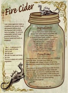 a fire cider recipe in a jar with an image of a seahorse inside