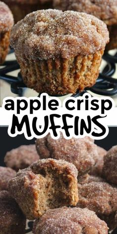 apple crisp muffins stacked on top of each other with the words applescrip muffins above them