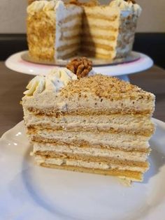 two slices of cake sitting on top of white plates