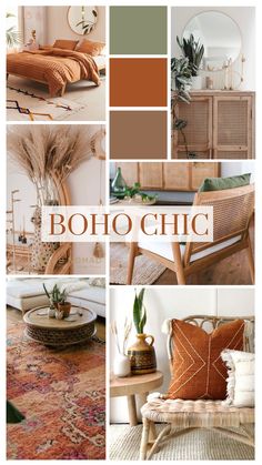 a collage of photos with the words boho chic