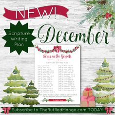 a christmas tree and presents with the words, new year's writing plan on it