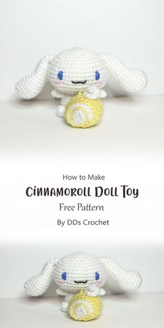 a crocheted stuffed animal with the words how to make cinnamonroll doll toy