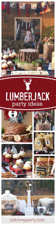 the lumber party ideas banner is shown with images of food and decorations on display in front of