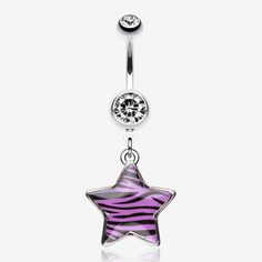 Zebra Star Dangle Belly Ring-Purple 2000s Jewelry, Belly Button Piercing Jewelry, Belly Piercing Jewelry, Belly Button Jewelry, Y2k Accessories, Dangle Belly Rings, Cute Piercings, Belly Jewelry, Body Jewelry Piercing