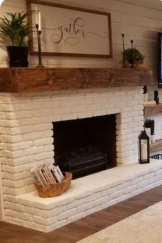 a living room with a white brick fireplace and tv mounted on the wall above it