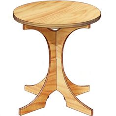 a drawing of a wooden table with two legs and a circular top, on a white background