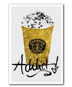 an advertisement for starbucks coffee with gold glitter and the words,'addit '