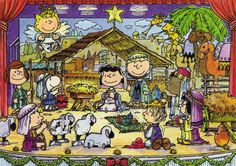 a christmas scene with the family and their baby jesus in front of it, surrounded by other characters