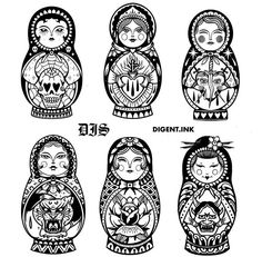 an image of native american dolls in black and white ink on paper, with the words disent ink written below it