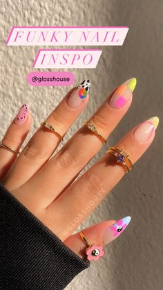 Nail Inspo For Summer, Almond Acrylic Nail, Almond Acrylic, Summer Nail Ideas, Nail Art Gel, Cute Spring Nails, Colorful Nails, Nails Colors, Almond Acrylic Nails