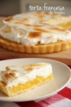 a slice of lemon meringue pie on a plate