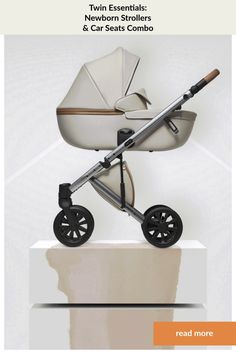 an image of a baby stroller with wheels on the front and side, in white