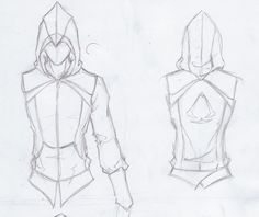 two sketches of the back and side views of a woman's hoodie jacket