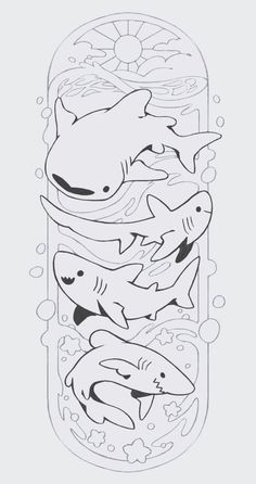 a drawing of dolphins swimming in the water