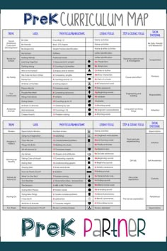 the printable prek curriculum map for students to use in their homes and classrooms