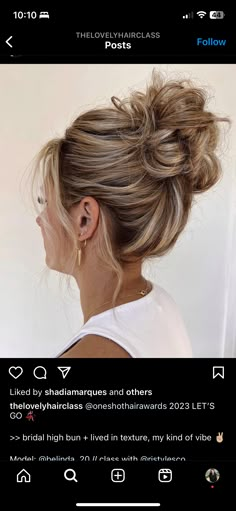 Bridesmaid Thick Hair Updo, Wedding Guest High Bun, High Formal Bun, High Up Dos For Medium Hair, Bridesmaid Updo High, Updo With Glasses, Party Buns Hairstyles, Upstyles For Medium Hair Wedding Guest, Messy High Bun Wedding Hair